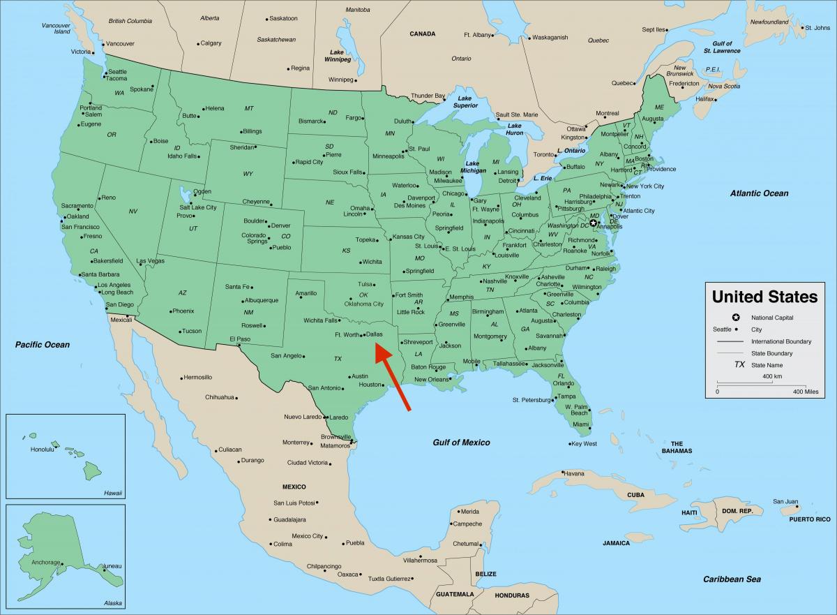 Dallas no mapa do Texas - EUA